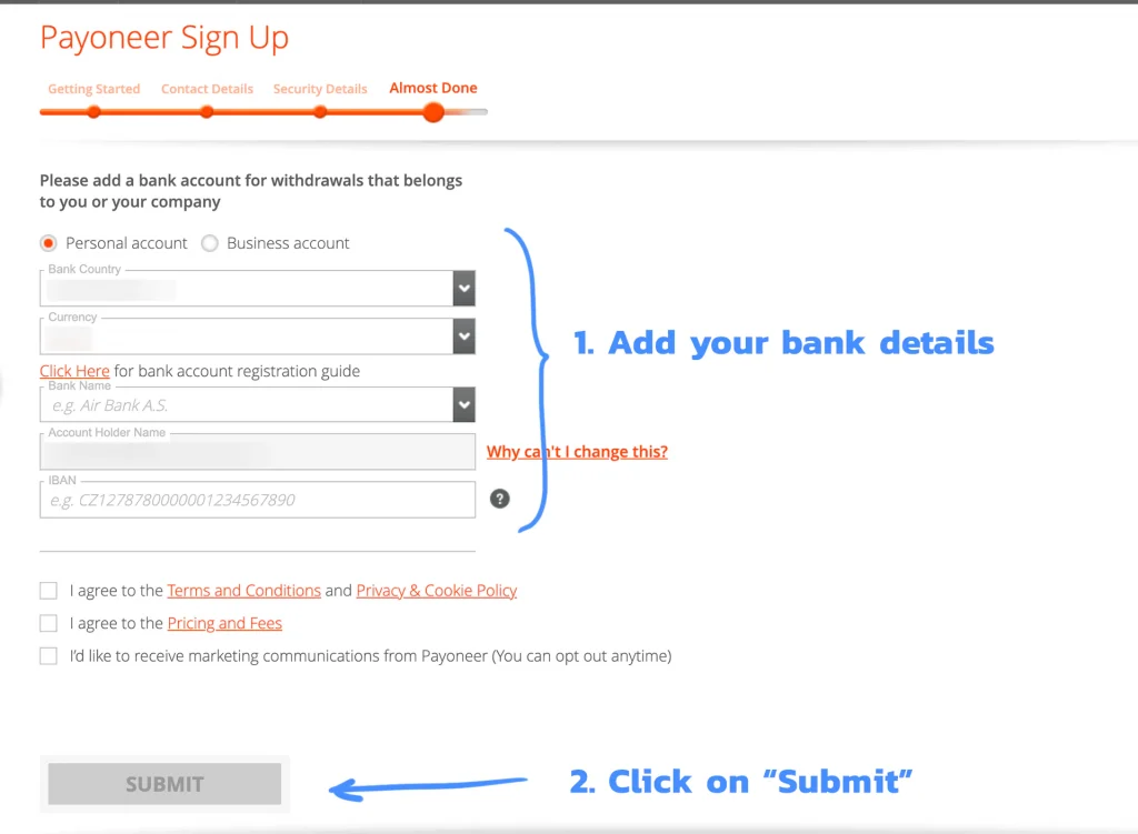 Steps to open a Payoneer account 4